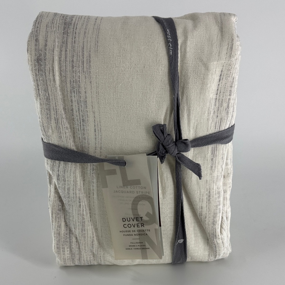 WEST ELM Linen Jacquard Stripe Duvet Cover Ombré Yellow, Pink, Gray Full NWT